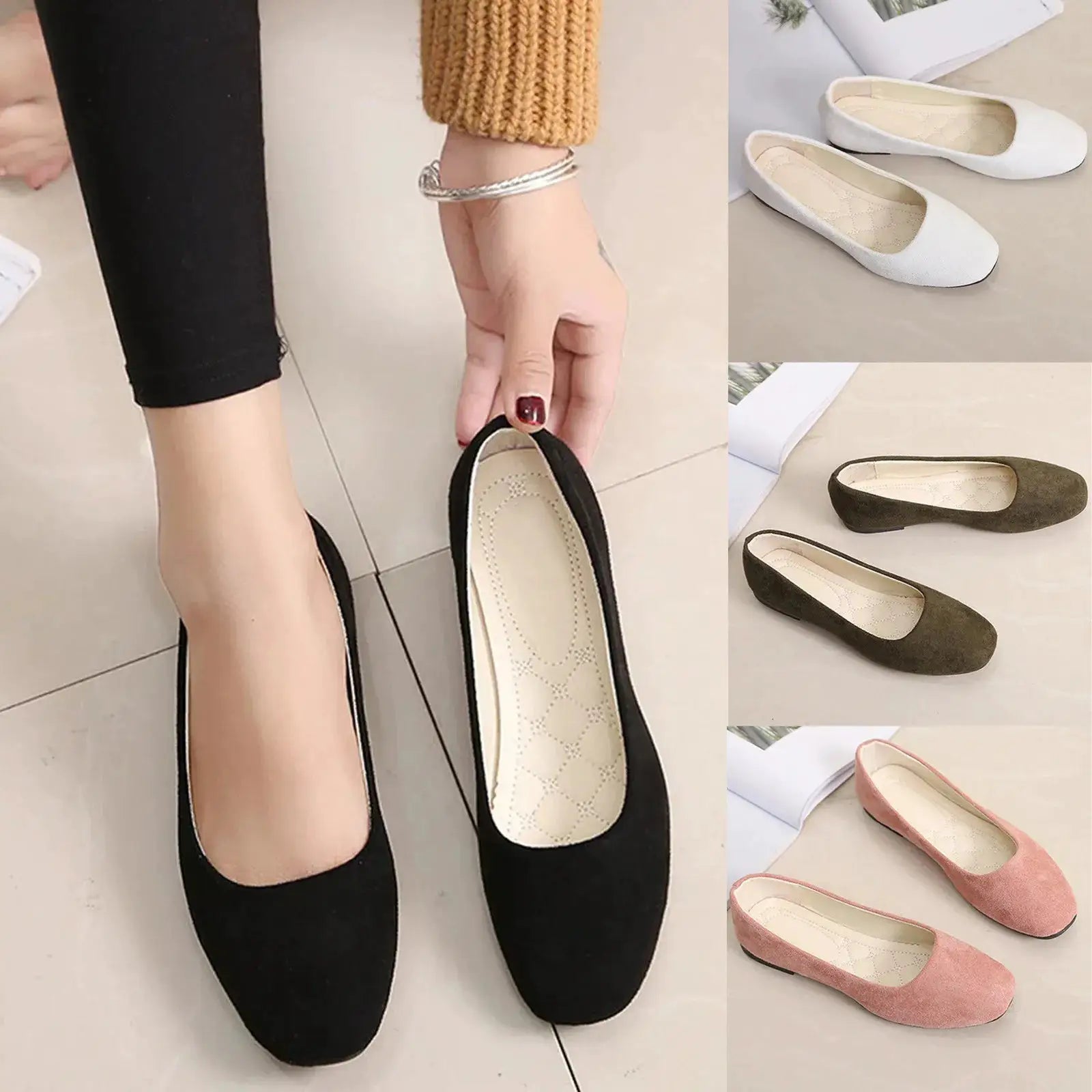 LuxeStep Women Suede Loafers With Flat Heel And Shallow Square Toe For Spring And Summer Comfort
