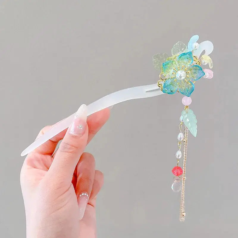 Elegant Chinese Style Romantic Enameled Flower Tassel Hair Clip Alloy Jewelry Hairpin For Women Fashion Accessory