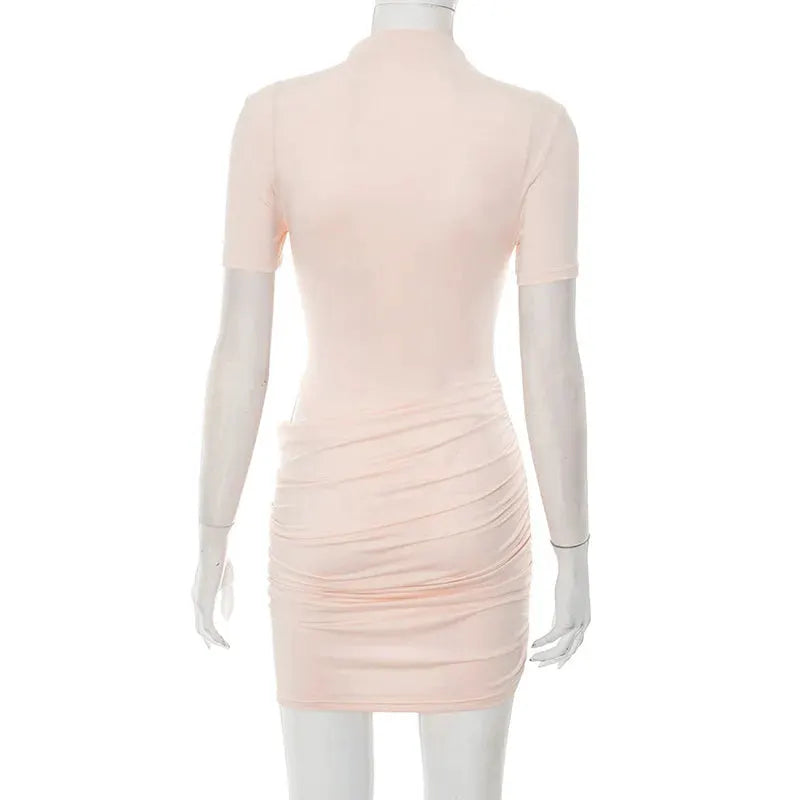 Mozision Hollow Out Ruched Mini Dress Half High Collar Club Party