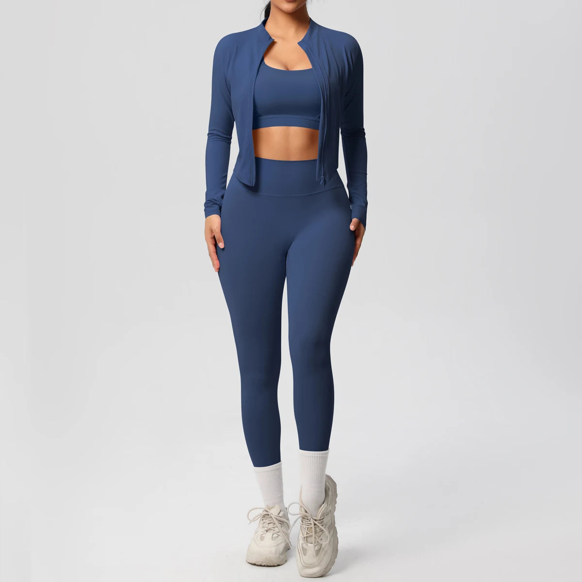 3 Piece Yoga Set for Women Sports Bra Zipper Jacket Leggings Gym Wear