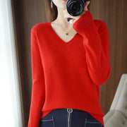 LunaThreads Womens Solid Wool Blend Pullover Slim Fit V Neck Knitwear For Spring And Autumn