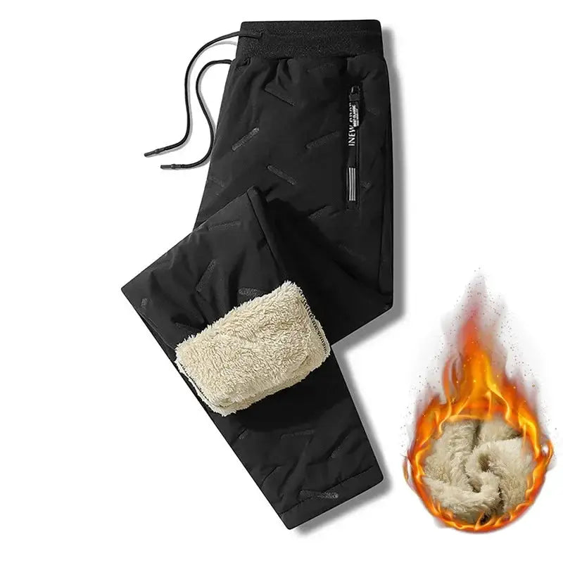 Mens Winter Sweatpants With Plush Thick Fleece Lining Lambswool Thermal Trousers Waterproof Windproof Warm Casual Pants
