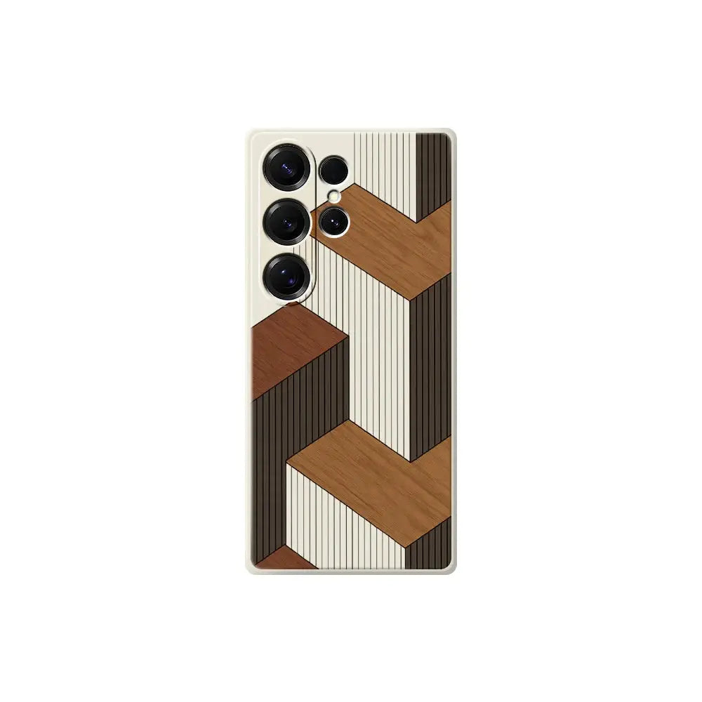 Geometric wooden-pattern phone case for Samsung Galaxy S26 Ultra, S26 Plus; silicone back cover