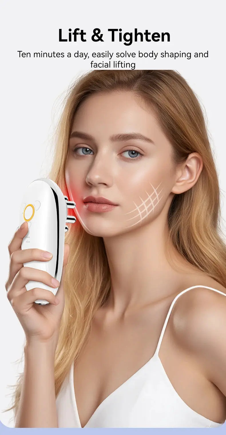 Simples Market Face & Body Sculpting Massager, white handheld device with red light therapy