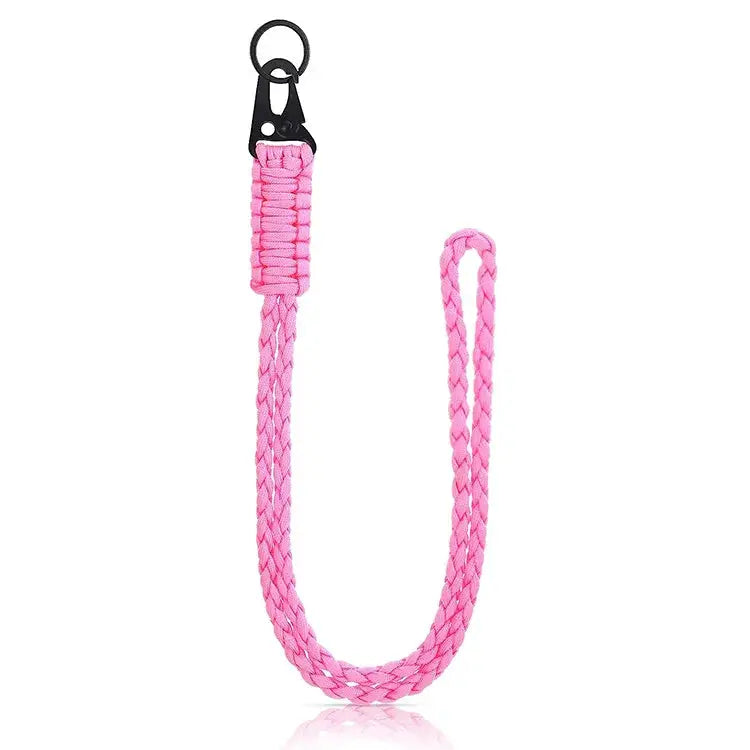 Simples Market pink heavy-duty paracord lanyard keychain with braided cord, black metal clip and key ring