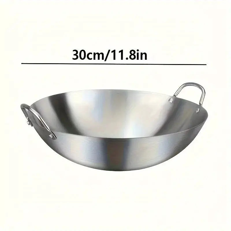 ProChef Large Stainless Steel Wok Uncoated Thick Durable Pan With Dual Handles For High Heat Cooking
