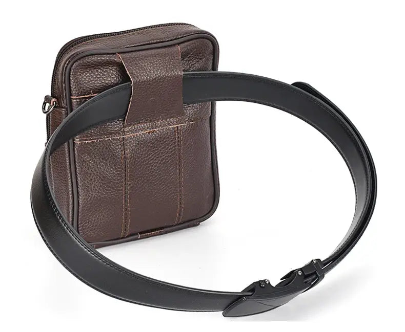 Men's genuine leather crossbody bag by Simples Market, brown with zipper pocket.