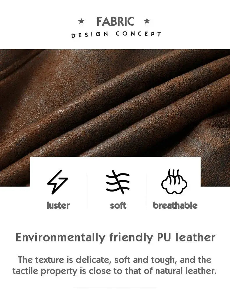 Men's leather and fur one-piece jacket in brown PU leather outerwear