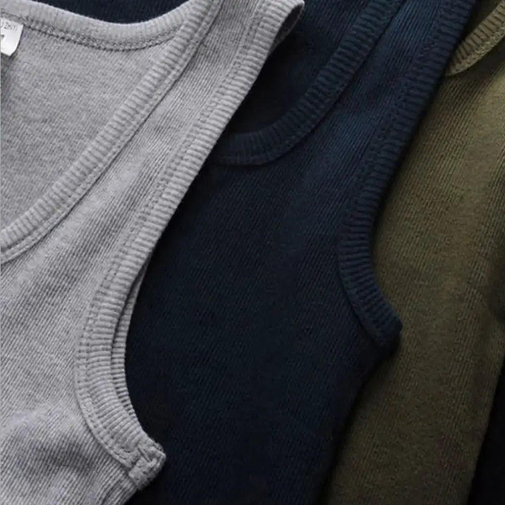 Simples Market cotton ribbed tank tops, gray/navy/olive, men's sleeveless tees (set of 3)