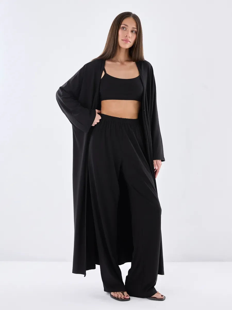 Modal Three Piece Women Set Long Sleeve Cardigan Vest High Waist Pants