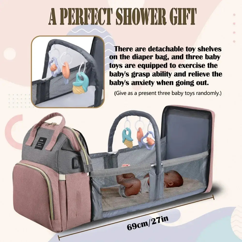 Mommy Bag Backpack With Portable Folding Crib And Large Capacity Diaper Bag For Travel And Outings