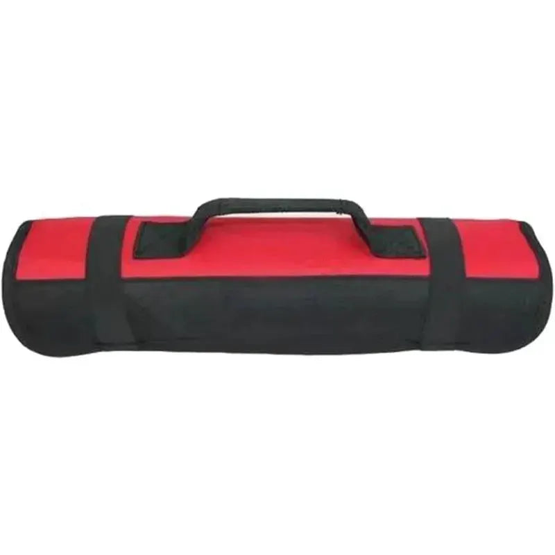 Roll tool bag by Simples Market, red and black heavy-duty nylon portable folding tool storage with handle