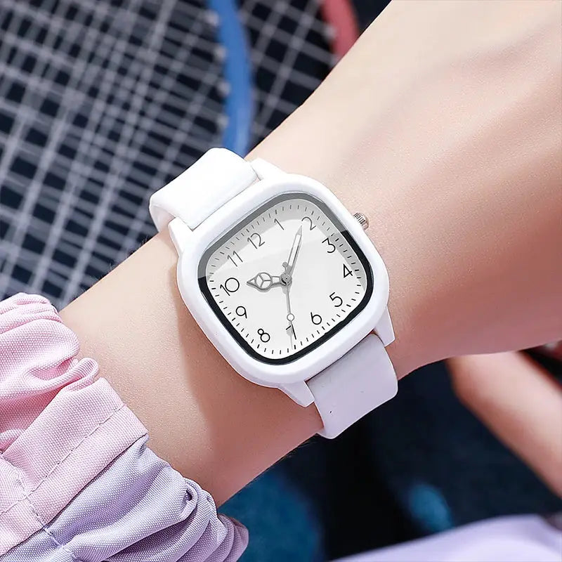 Women's white silicone band quartz wristwatch with Arabic dial