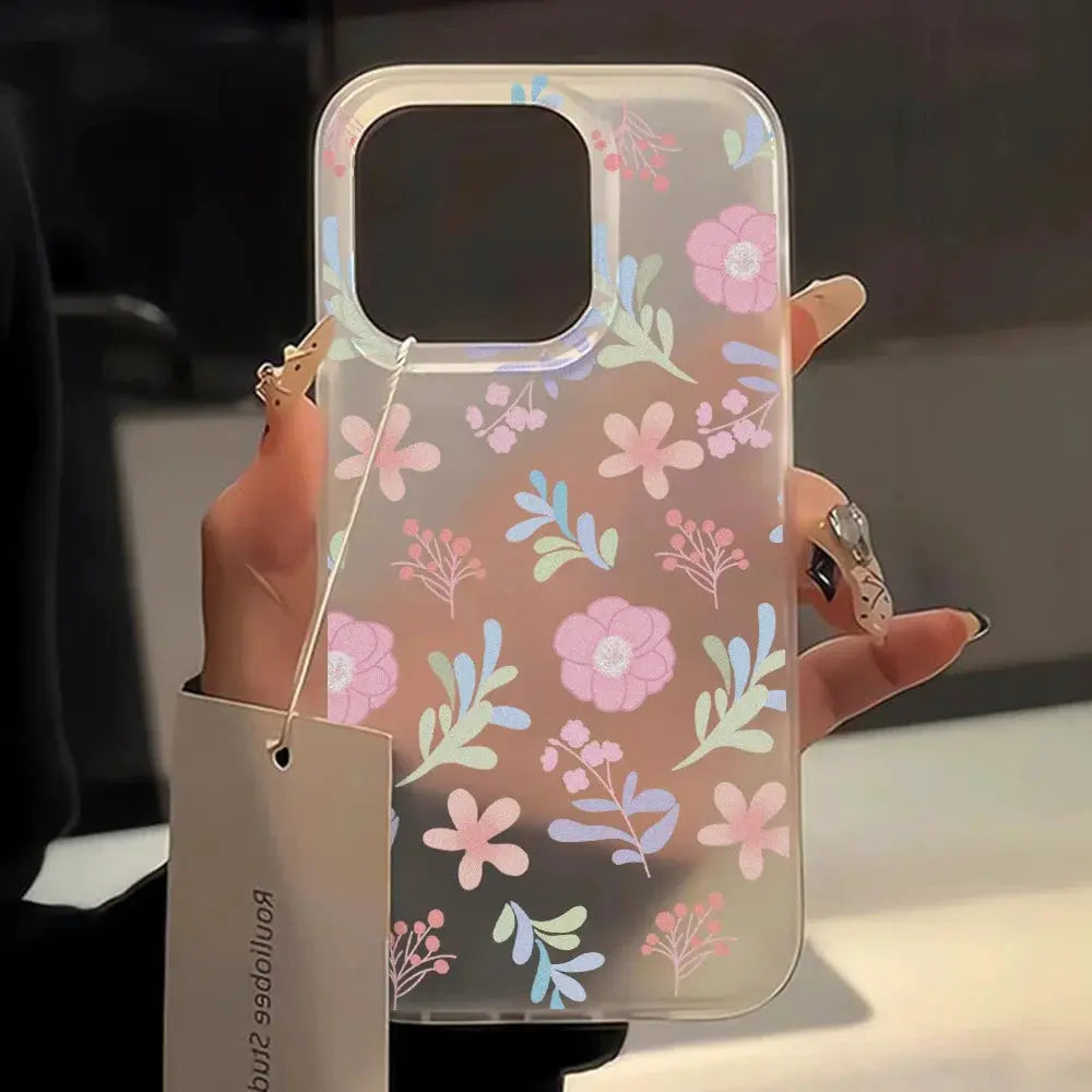 FloraShield Floral Matte Soft Silicone Case For Iphone 11 12 13 14 15 16 Pro Max Clear Shockproof Design
