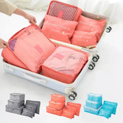 VoyagePro 6 Piece Travel Storage Bag Set Large Capacity Waterproof Luggage Organizers With Zipper Pink Blue Grey