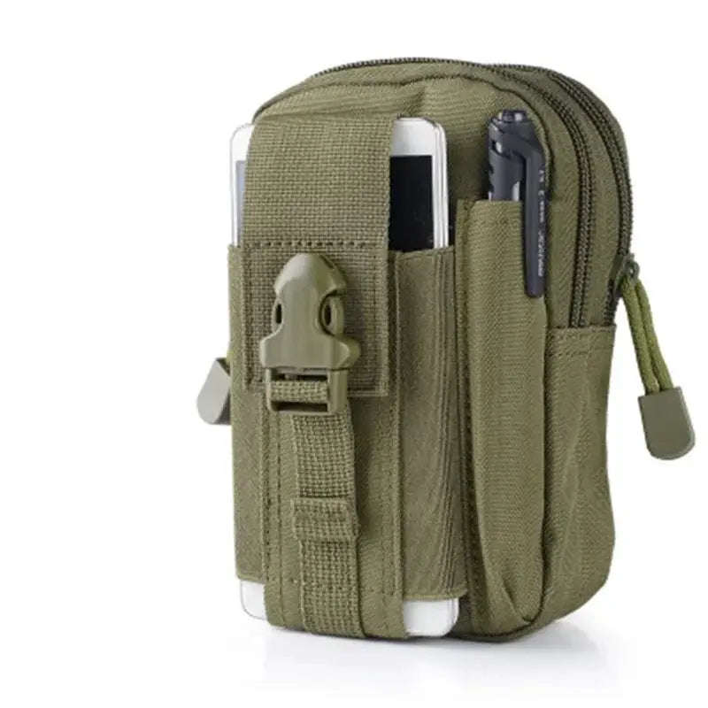 Tactical leg bag in olive green nylon with phone and pen pockets by Simples Market