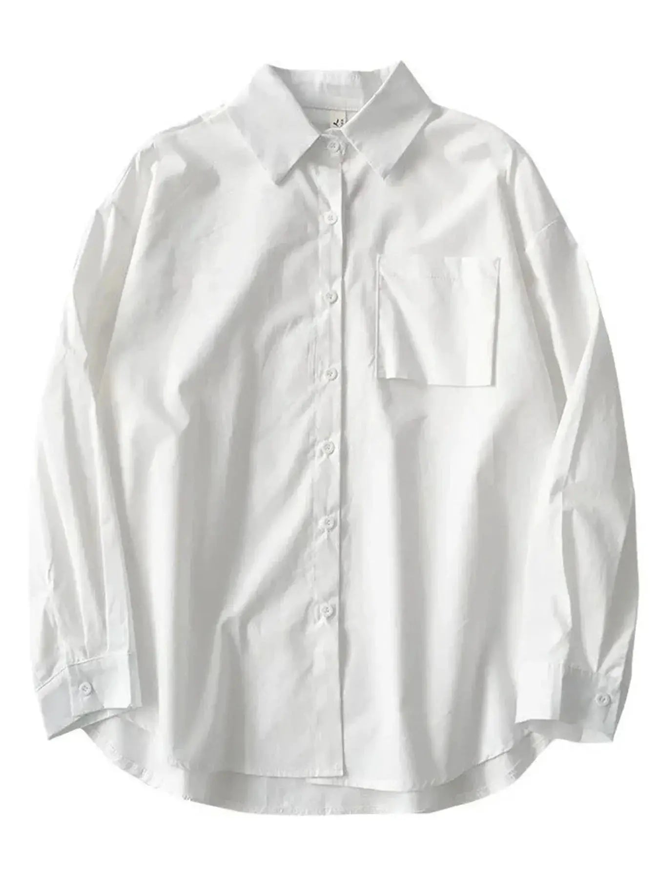 Simples Market Japanese-style oversized white shirt with chest pocket and turn-down collar