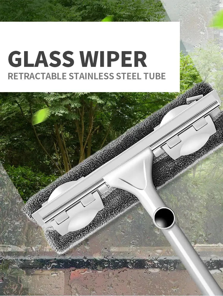 Glass wiper mop with retractable stainless-steel tube and microfiber pad by Simples Market