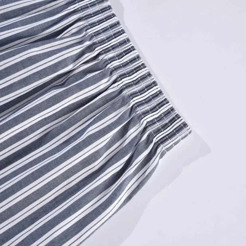 Men's blue and white striped cotton boxer shorts, loose and comfortable sleep underwear