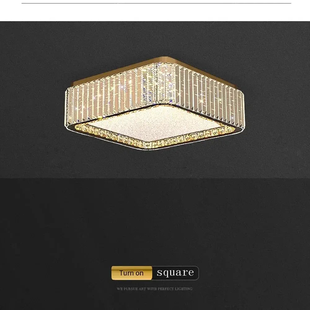 Square crystal ceiling lamp with gold frame by Simples Market for living room, dining room or bedroom