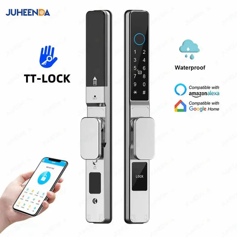 TT-Lock waterproof sliding door smart lock by Simples Market; aluminum, keypad, fingerprint, RFID card, app control