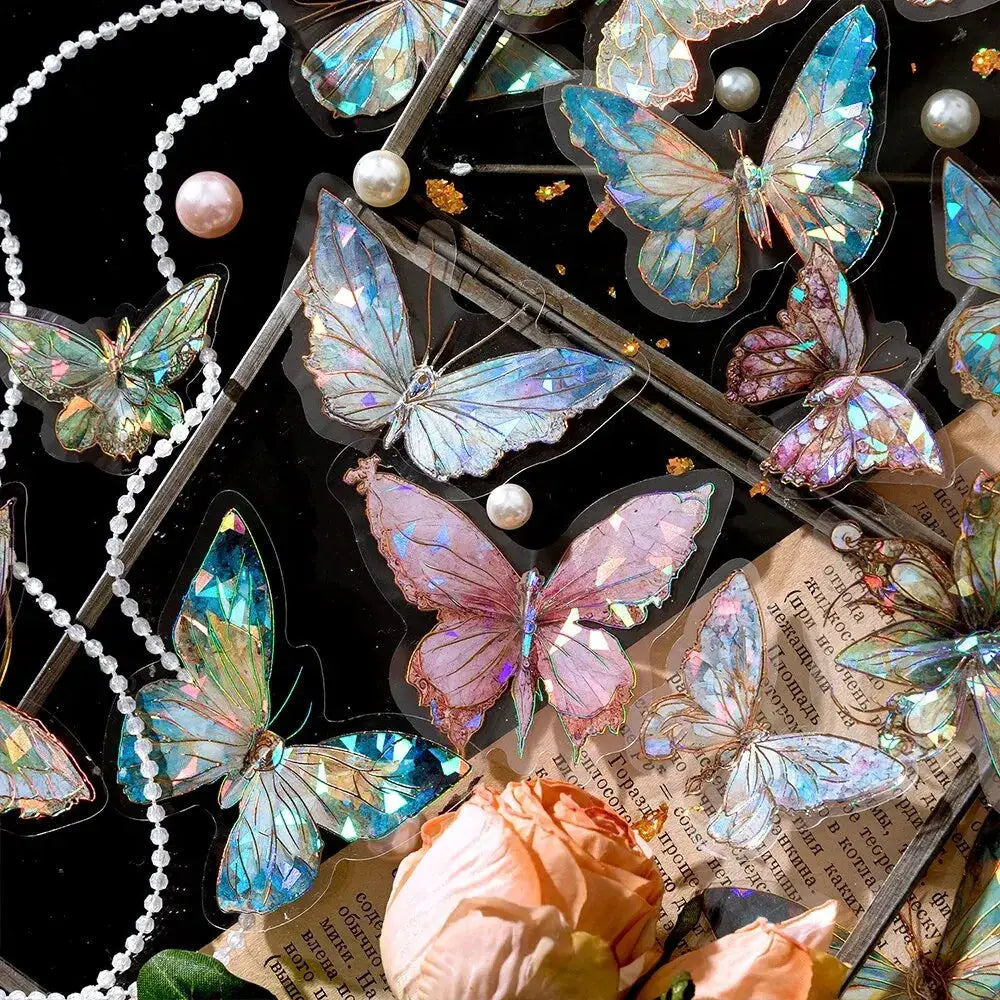 5Style 20 Pcs Pack INS Butterfly PET Sticker Set Ice Crystal Laser Gold For DIY Handbooks Scrapbooks 3D Decoration