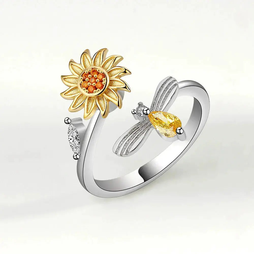 SMJEL Fidget Spinner Ring for Women Crystal Flower Eye Butterfly Animal Motifs Stress Relief Wedding Jewelry