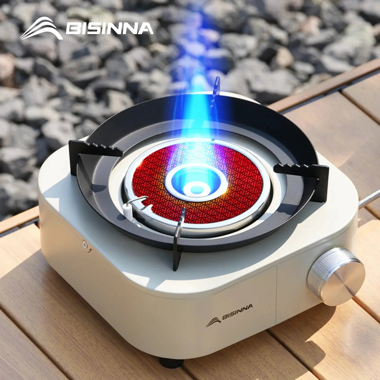 BISINNA portable infrared stove, 4000W burner; compact beige gas burner for outdoor camping