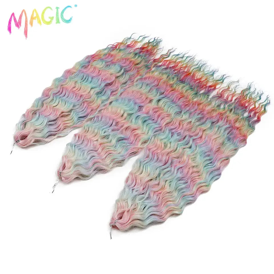 Magic Ariel Curl crochet hair extensions in pastel ombre, deep wave, 22-inch, 3 bundles by Simples Market