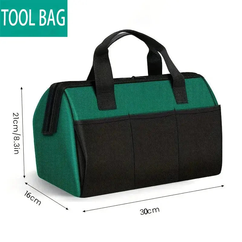 Tool bag in green and black with sturdy handles, 1680D Oxford fabric, waterproof, large-capacity electrician storage kit