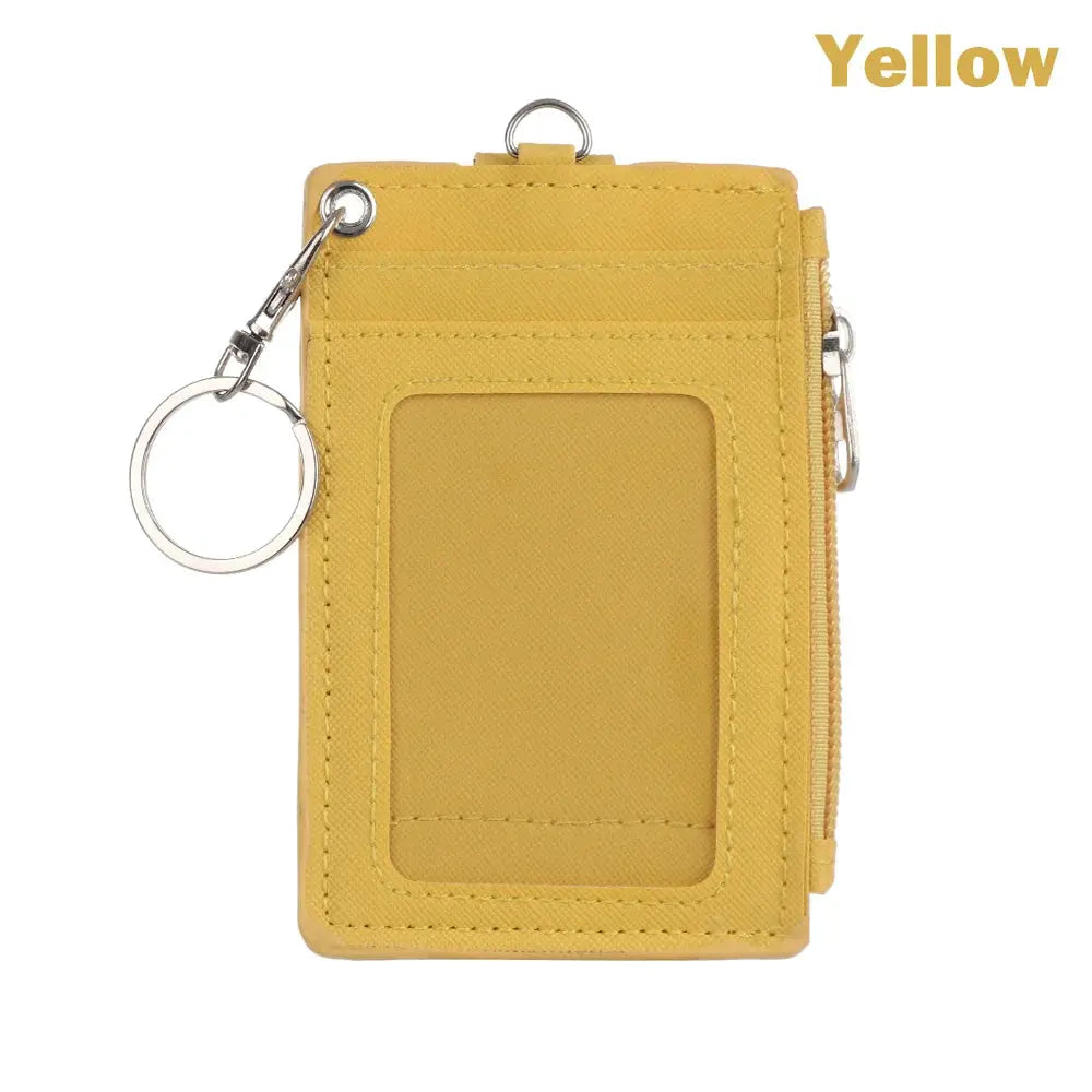 Wallet yellow PU leather cardholder with ID window and keyring by Simples Market