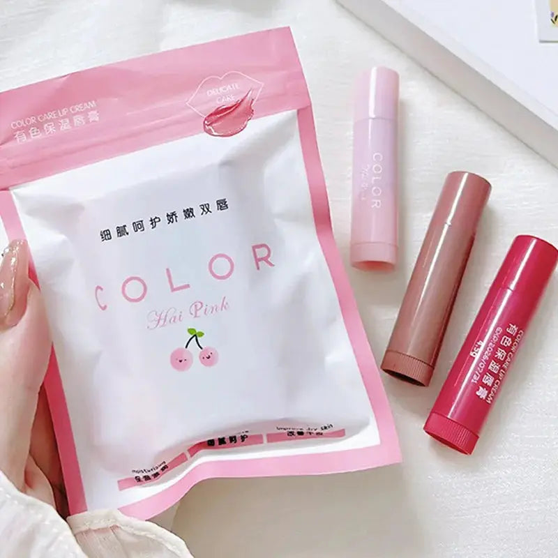 Haipink Three Piece Tinted Moisturizing Lip Balm Set Hydrating Diminish Lip Lines Prevent Chapping