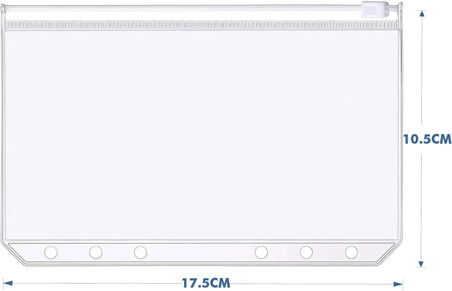 A6 clear PVC zipper binder pocket with 6 holes for notebooks