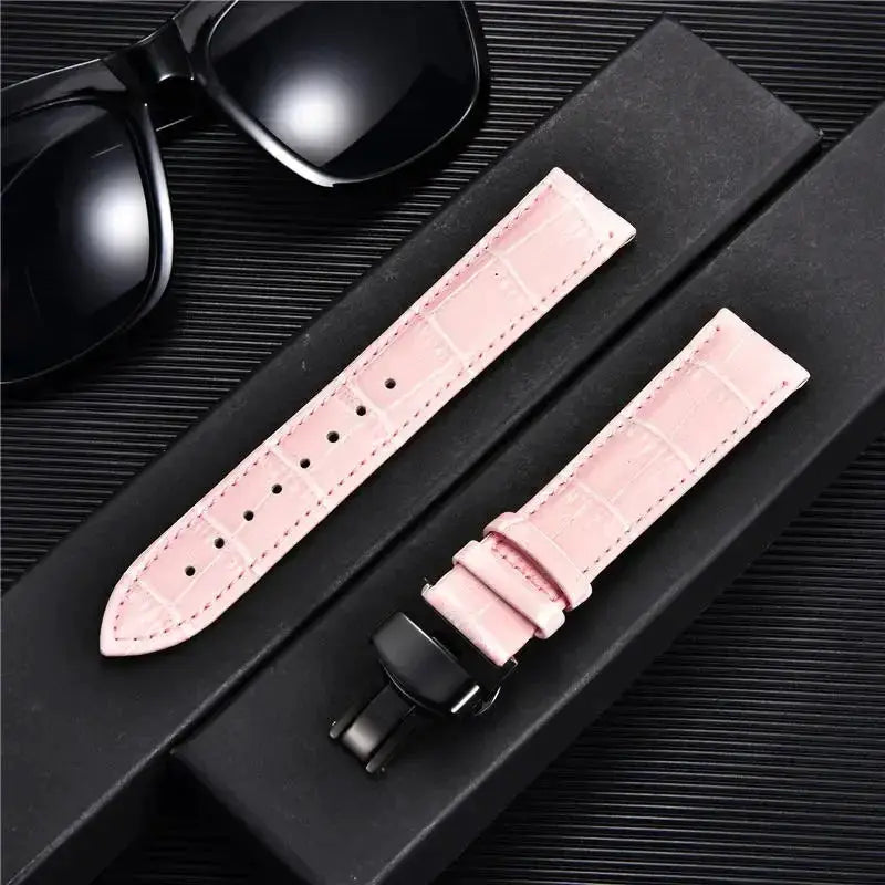 Remzeim Bamboo Pattern Genuine Leather Watch Strap First Layer Cowhide With Steel Butterfly Buckle 18mm 20mm 22mm 24mm