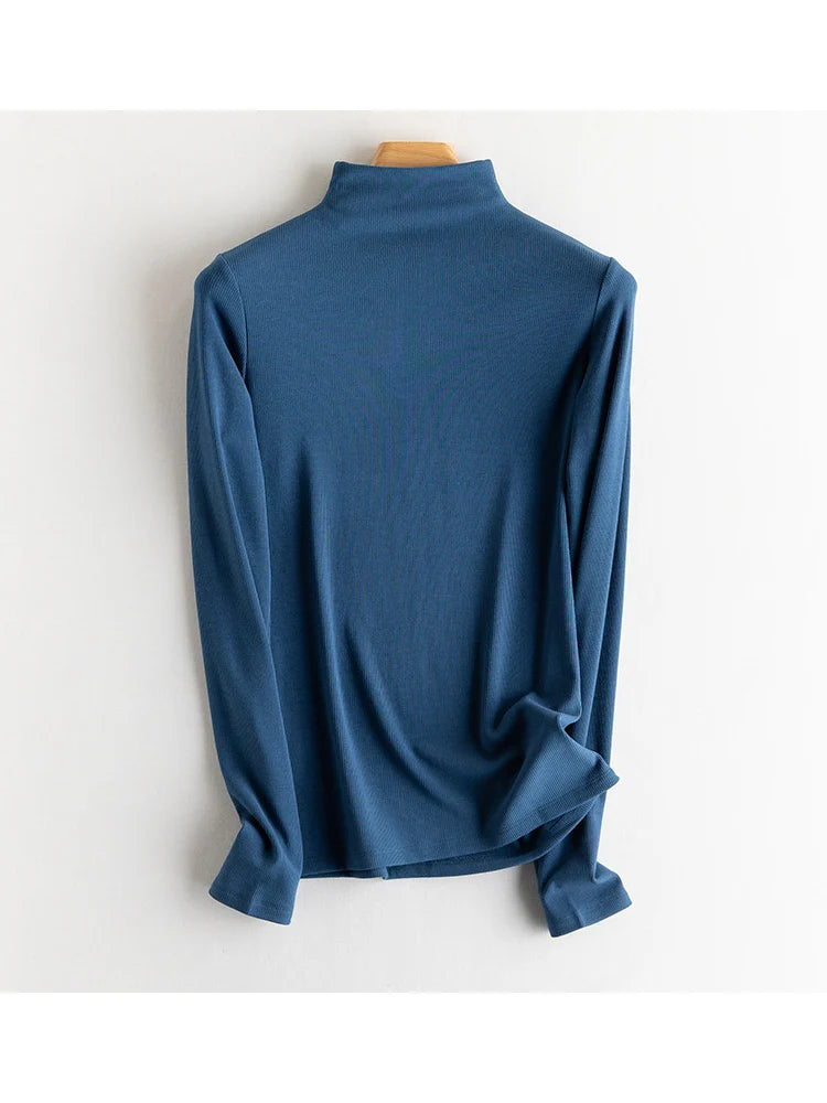 SuyaDream Women Silk Viscose Thermal Base Layer Top With Turtleneck For Warmth And Style