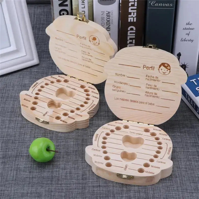 Spanish Style Wooden Baby Tooth Box For Milk Teeth And Hair Keepsake Organizer Gift For Boys And Girls