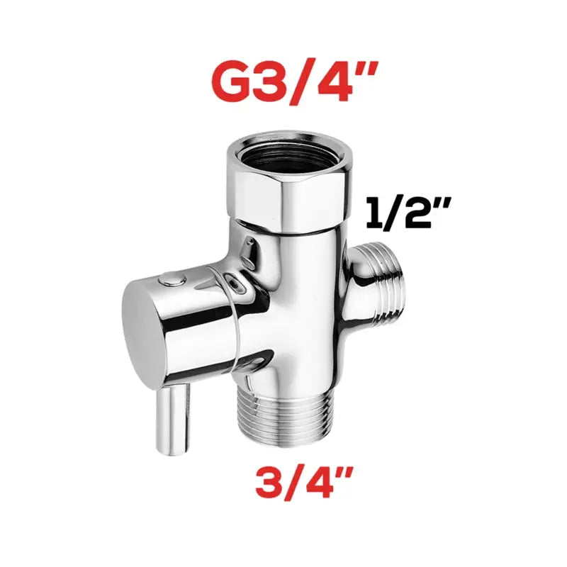 Bidet chrome T-adapter with shut-off valve by Simples Market, 3-way fittings (7/8in, 1/2in, 3/4in, 3/8in).