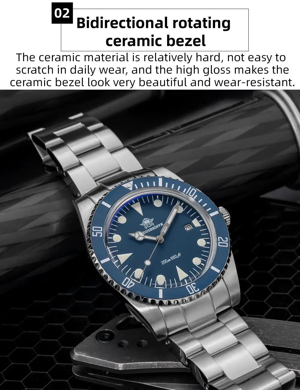 ADDIESDIVE luxury men's analog diver watch with blue dial and ceramic bezel