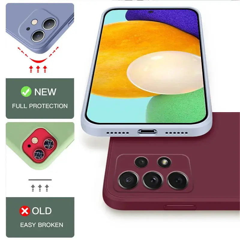 Simples Market case for Samsung Galaxy S26/S24/S23/S22/S25 Ultra 5G; liquid silicone, shockproof, blue and burgundy