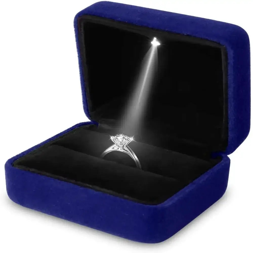 LED Jewelry Ring Box With Light Leather Exterior And Velvet Interior For Proposal Engagement Wedding Gift