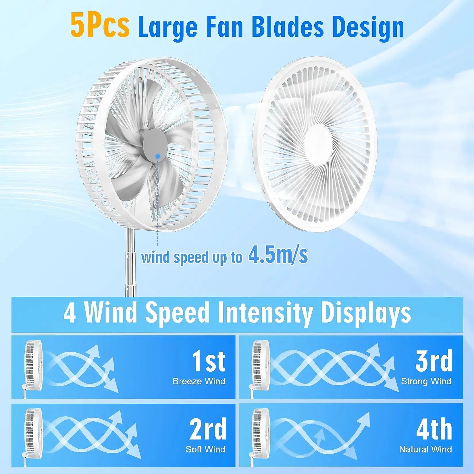 Simples Market 7200mAh telescopic foldable wireless USB outdoor portable fan with adjustable height