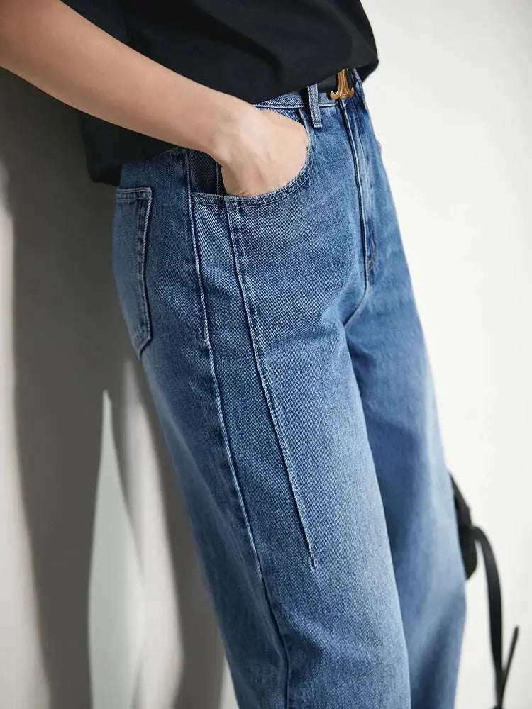Amii Minimalism Vintage Denim Jeans Women Loose Wide Leg Autumn Pants