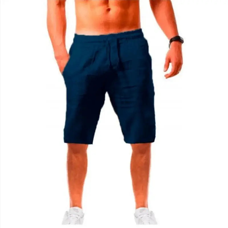 Men's navy cotton shorts, breathable solid-color knee-length casual trousers, size S-5XL