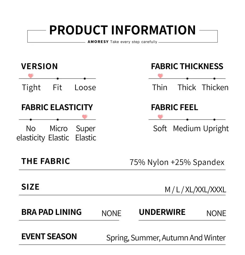 AMORESY wetlook catsuit info chart by Simples Market; nylon-spandex fabric, sizes M–XXXL, no bra pad/underwire.