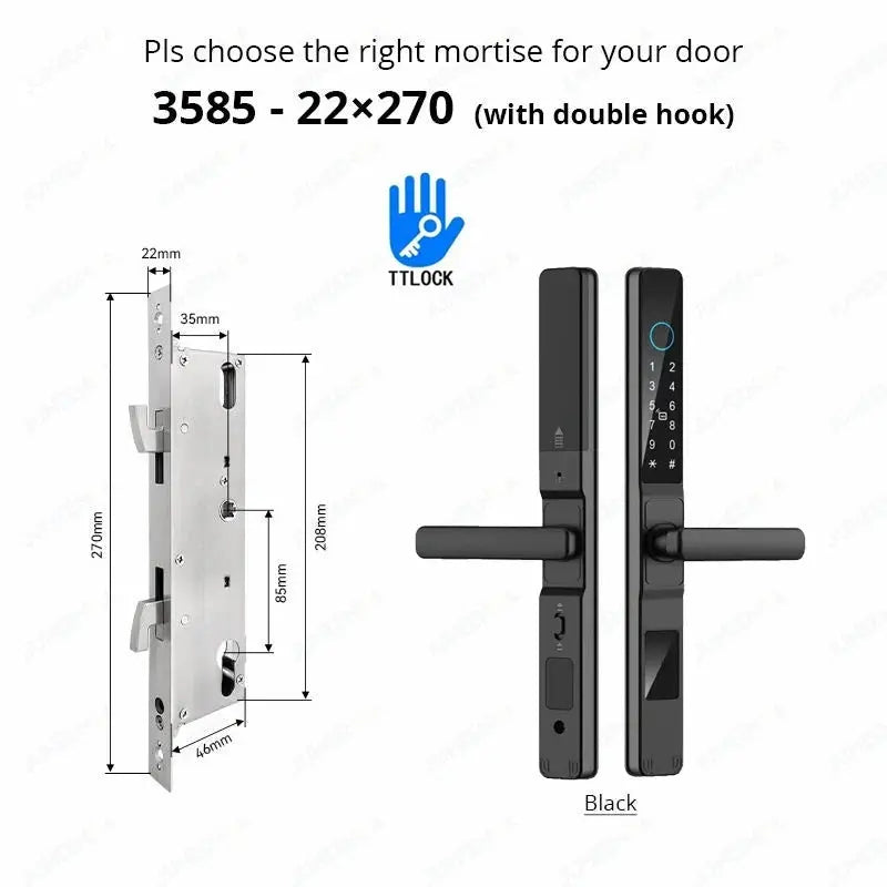 Waterproof sliding door smart lock Black aluminum glass electronic lock with TTLock keypad, fingerprint, RFID