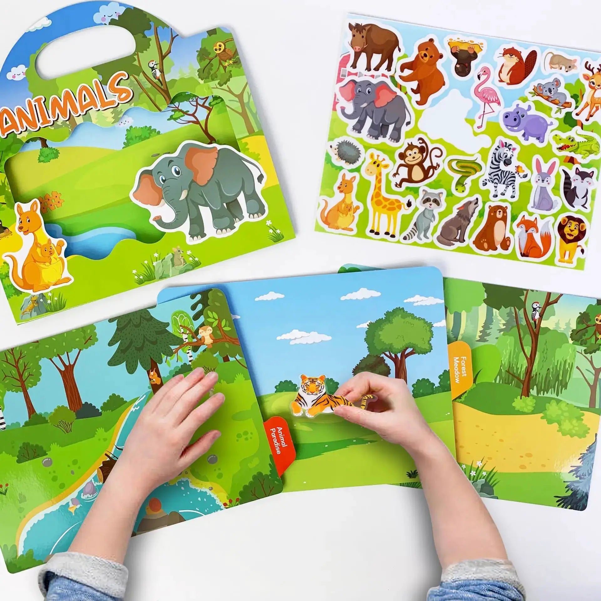 Reusable Scene Sticker Books For Kids Diy Puzzle Stickers Cartoon Animals Learning Cognition Toys Gift