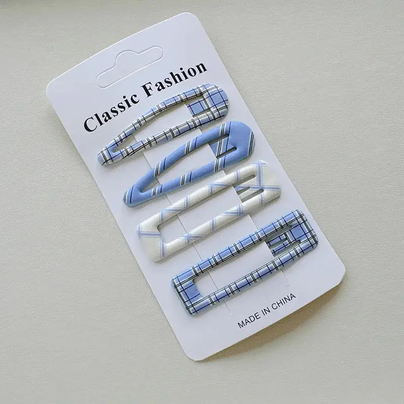 Korean Chic 4 Piece Plaid BB Hairpins Set Durable Alloy Korean Style Hair Clips For Girls And Women