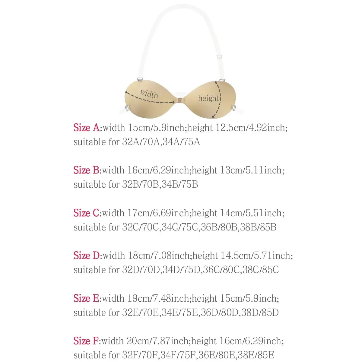Invisible stick-on lift bra, beige strapless adhesive bra by Simples Market
