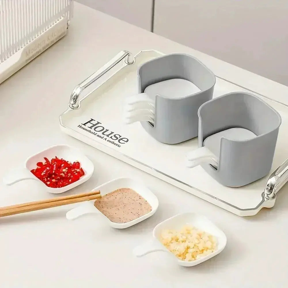 7 Piece Plastic Sauce Dish Set Dipping Condiment Snack Plates Kitchen