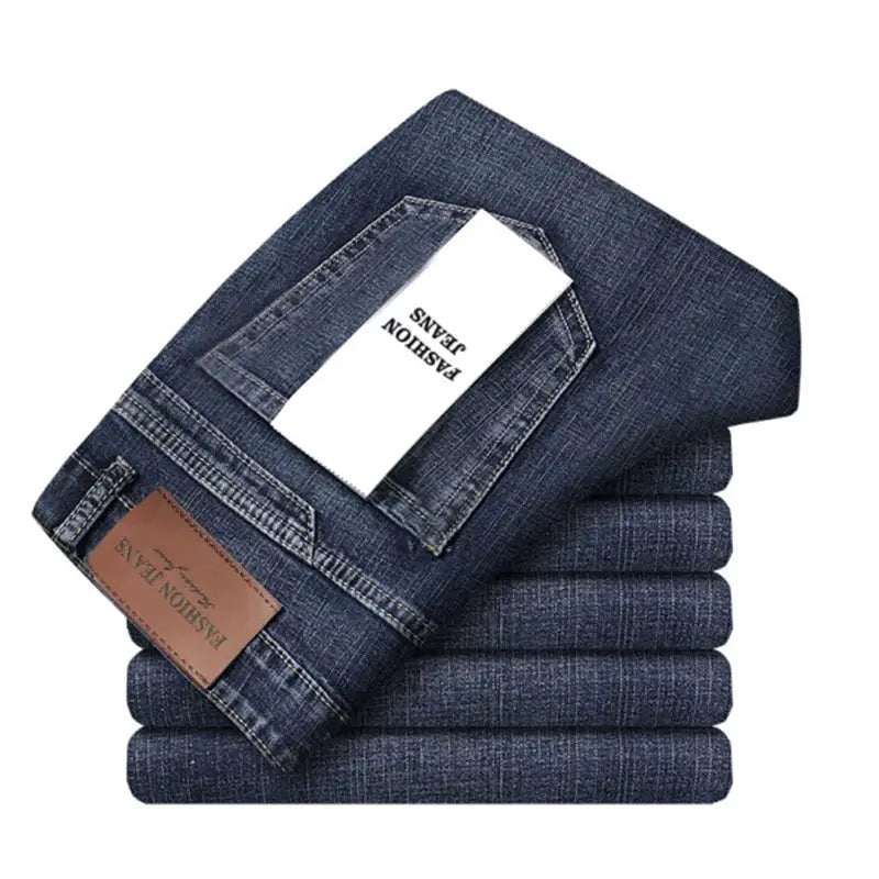 Men's dark blue denim jeans by Simples Market; casual straight-fit stretch trousers